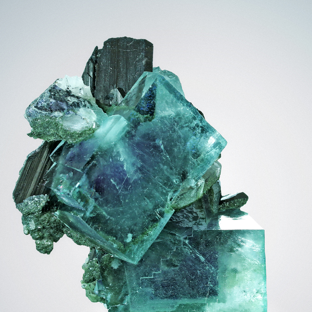 Fluorite With Ferberite & Quartz