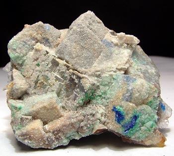 Brochantite & Linarite On Galena With Fluorite
