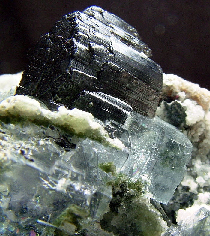 Fluorite With Bismuthinite Inclusions & Ferberite