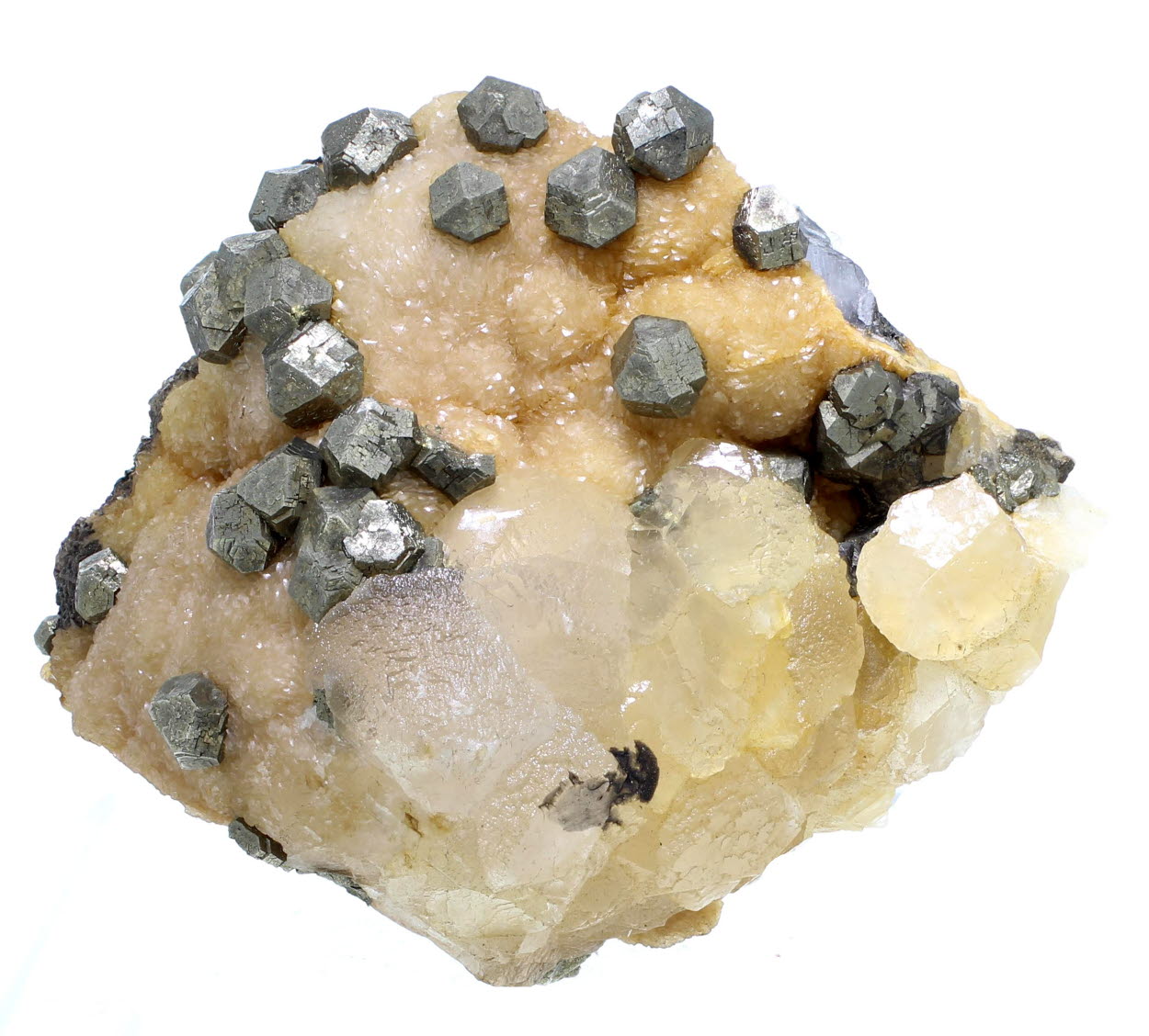 Pyrite With Manganoan Calcite & Calcite