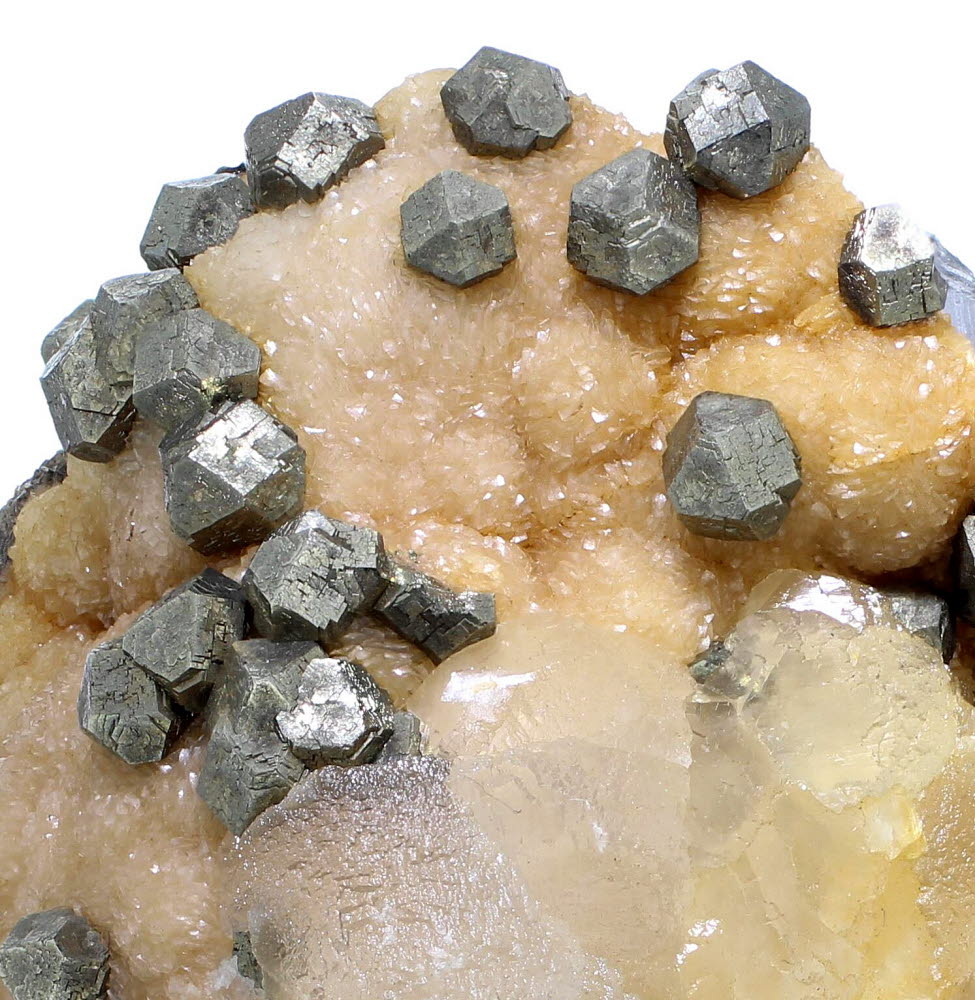 Pyrite With Manganoan Calcite & Calcite