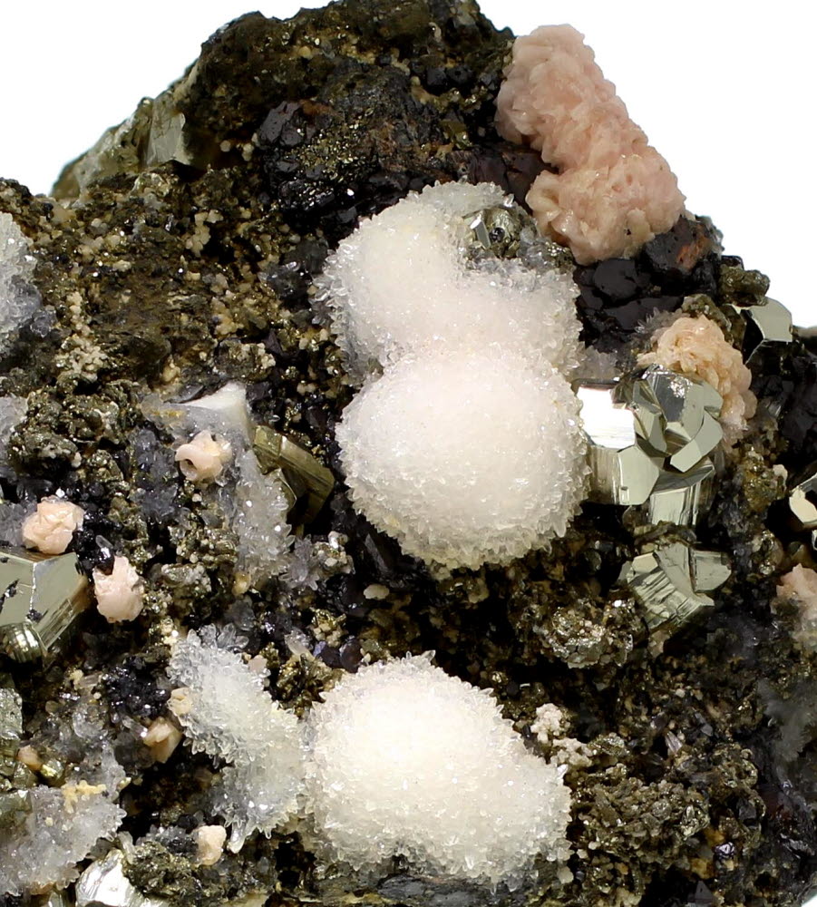 Quartz Rhodochrosite & Pyrite On Sphalerite