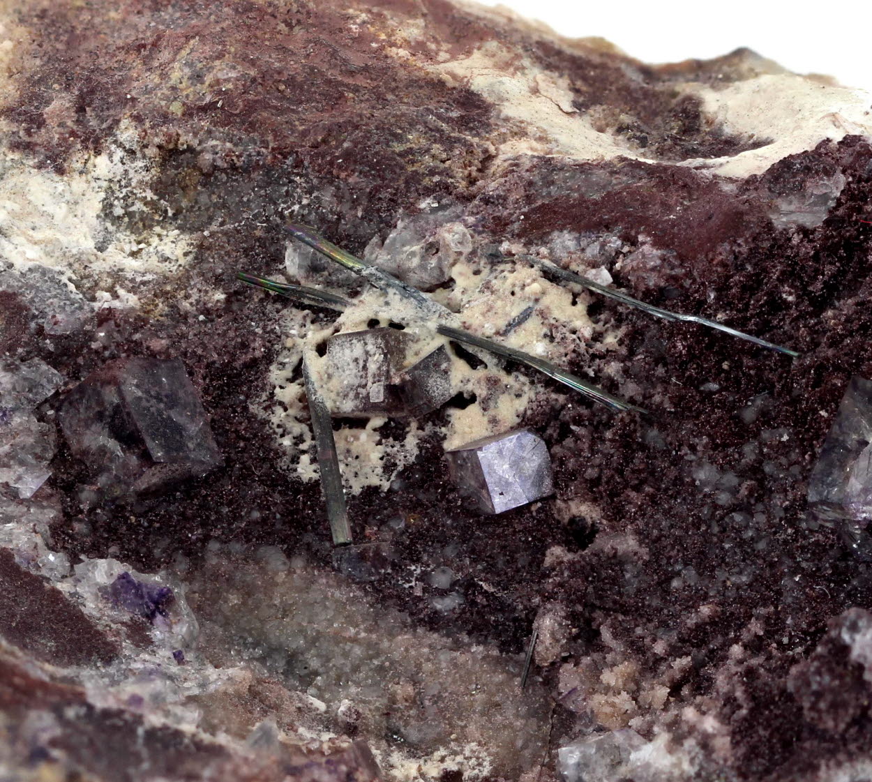 Bismuthinite & Fluorite With Lepidocrocite