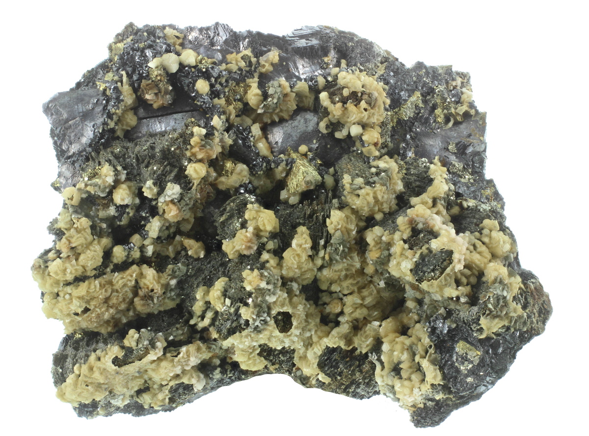 Siderite On Pyrrhotite With Galena & Chalcopyrite