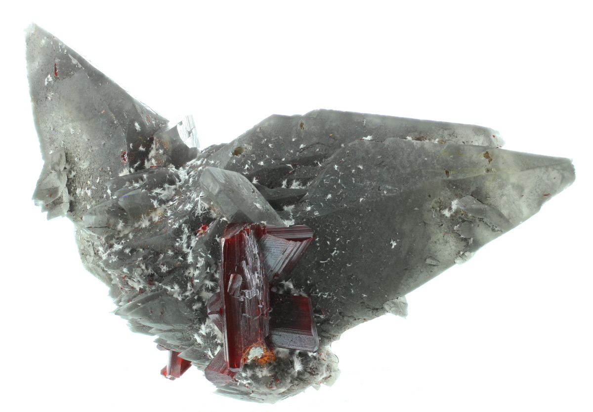 Realgar On Calcite With Picropharmacolite