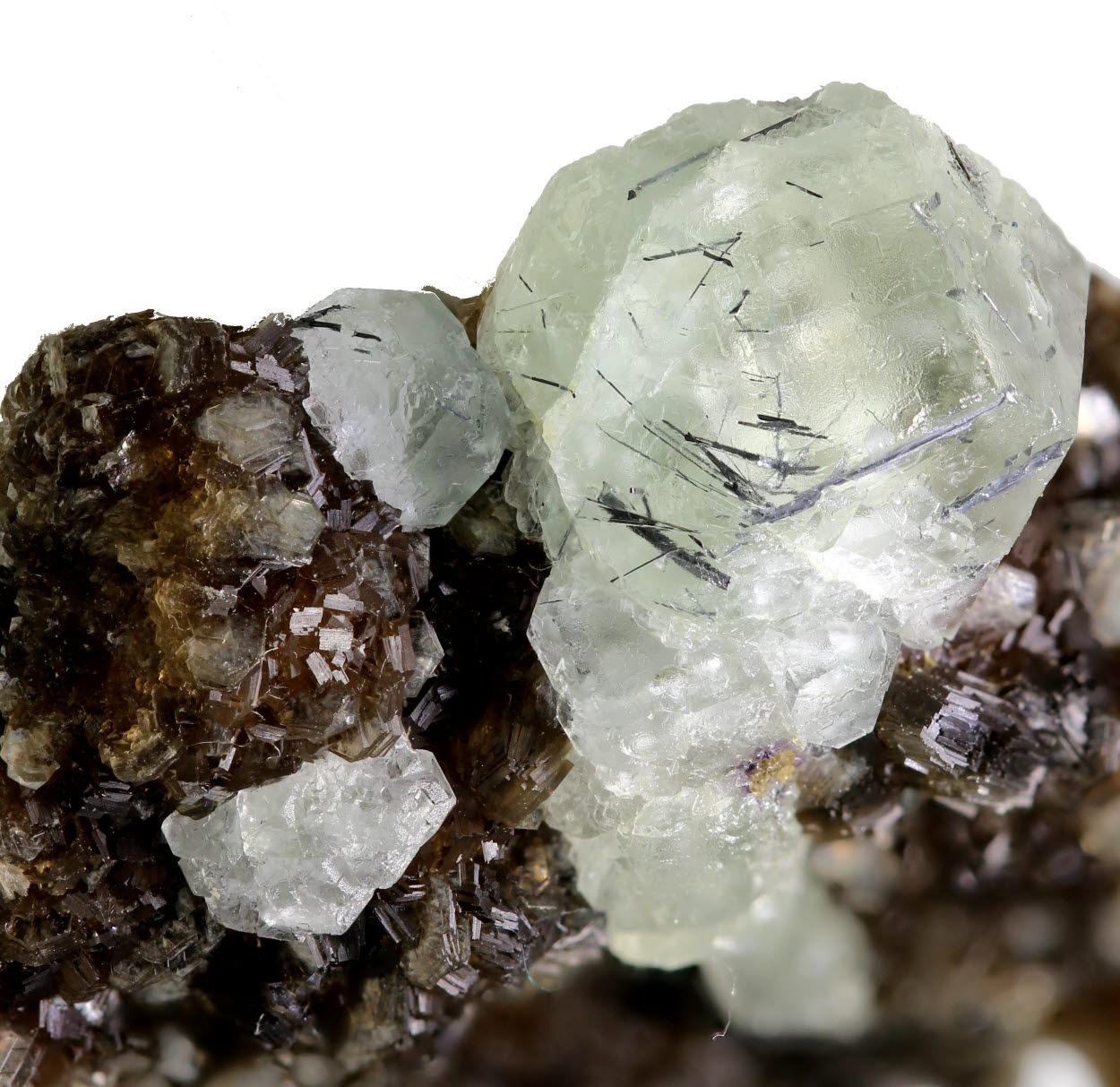 Fluorite With Cosalite Inclusions On Muscovite