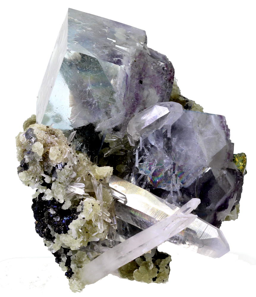 Fluorite With Stannite Chalcopyrite & Quartz