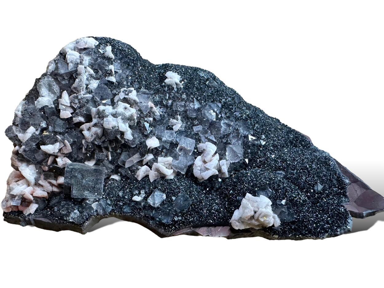 Fluorite With Dolomite & Quartz On Specularite