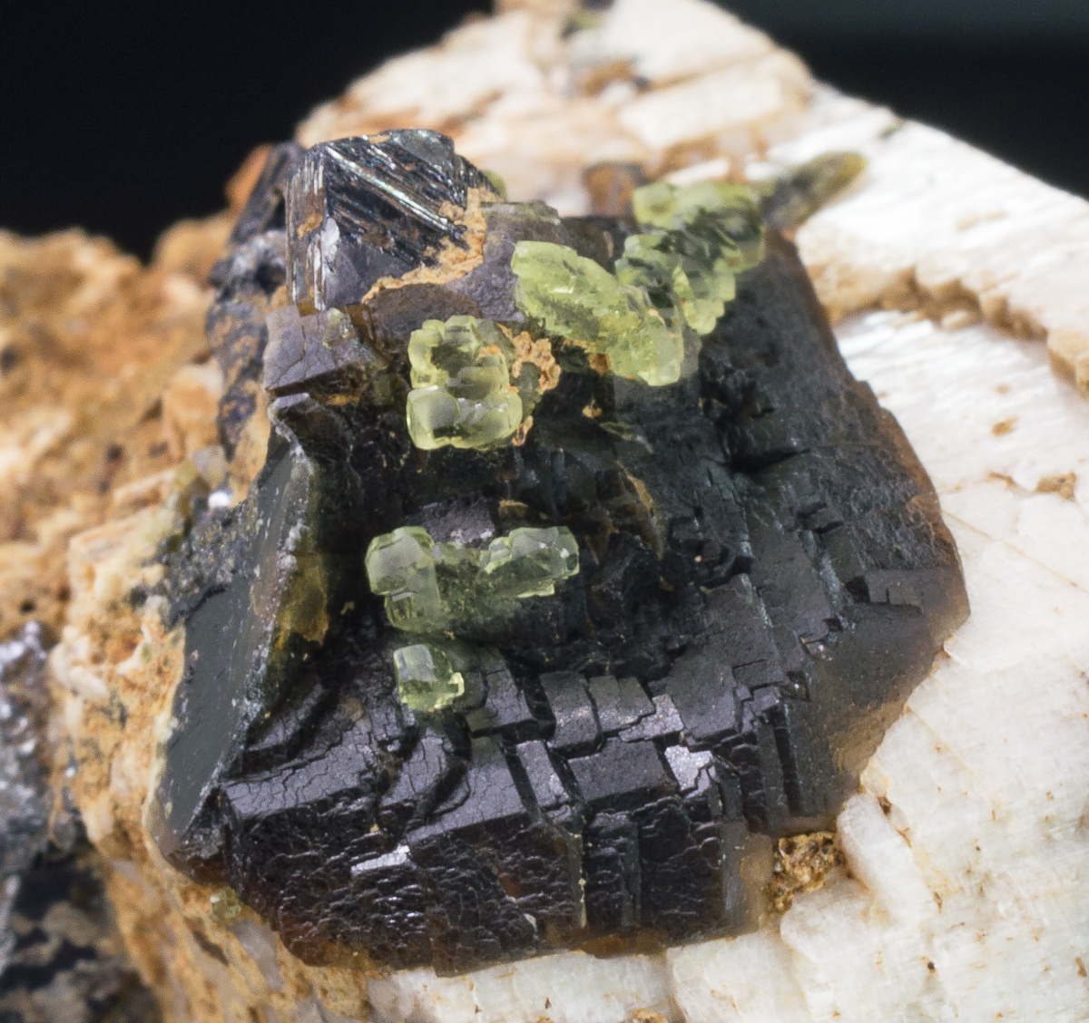 Andradite Melanite & Epidote On Orthoclase