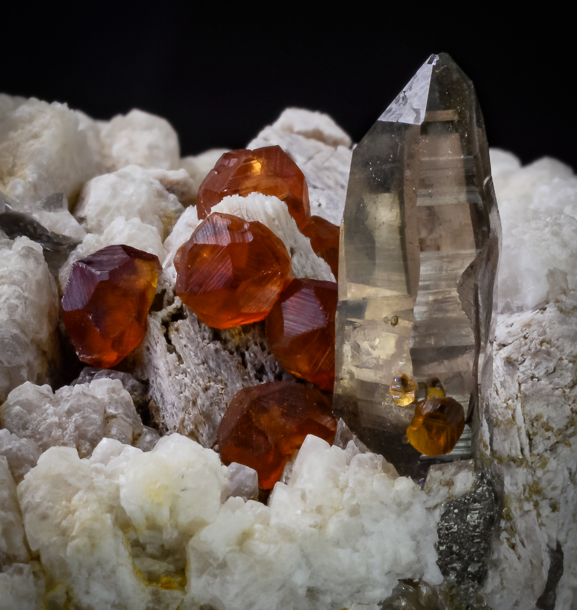 Spessartine Smoky Quartz & Orthoclase