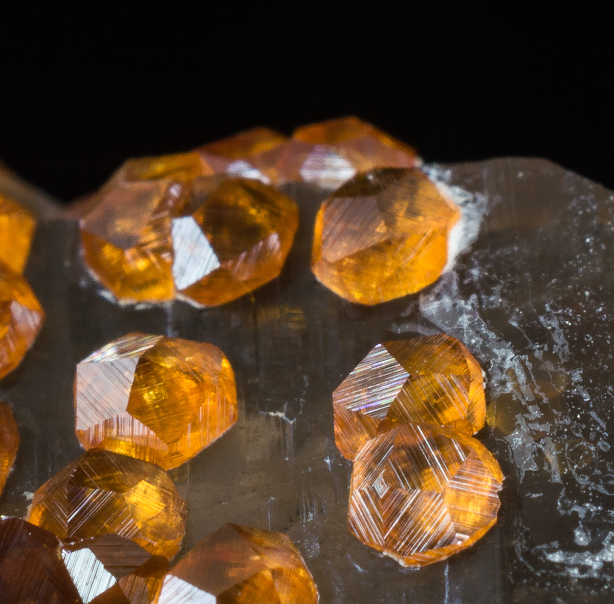 Spessartine & Smoky Quartz On Feldspar