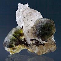 Fluorite & Schorl On Rock Crystal