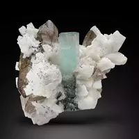 Aquamarine On Albite With Smoky Quartz