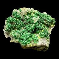 Malachite On Quartz With Calcite & Mottramite