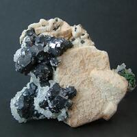 Galena with Calcite On Manganoan Calcite