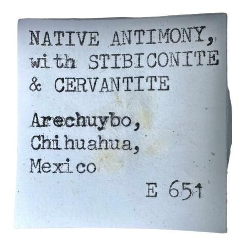 Label Images - only: Native Antimony Stibiconite & Cervantite