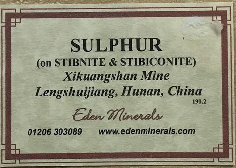 Label Images - only: Native Sulphur On Stibiconite & Stibnite