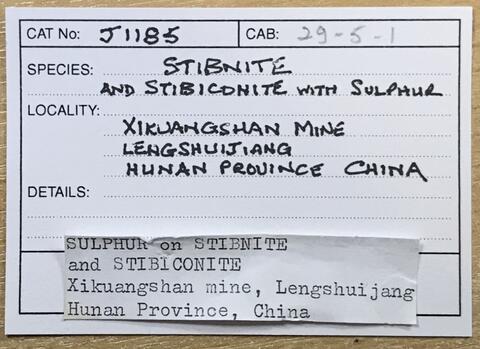 Label Images - only: Native Sulphur On Stibiconite & Stibnite