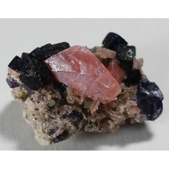 Rhodochrosite Fluorite Helvine & Pyrite