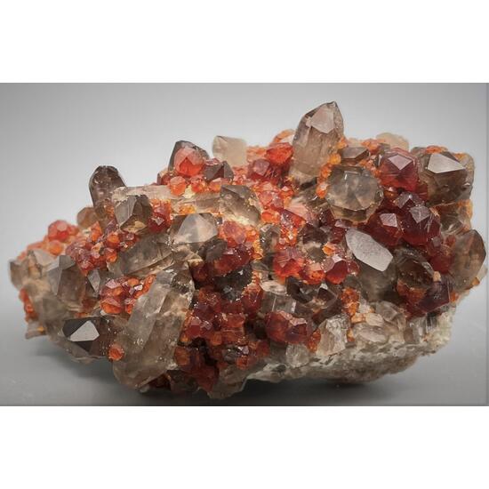 Spessartine On Smoky Quartz