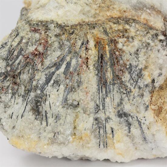 Stibnite With Antimony Ochre Gypsum & Calcite