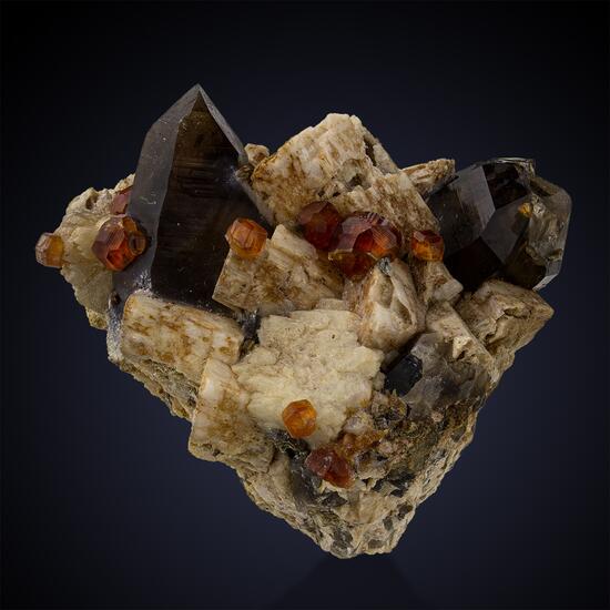 Smoky Quartz Feldspar Group & Spessartine