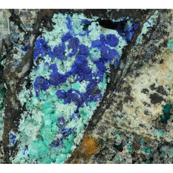 Azurite Rosasite Allophane & Fluorite