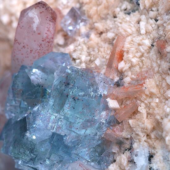 Bertrandite & Fluorite On Albite