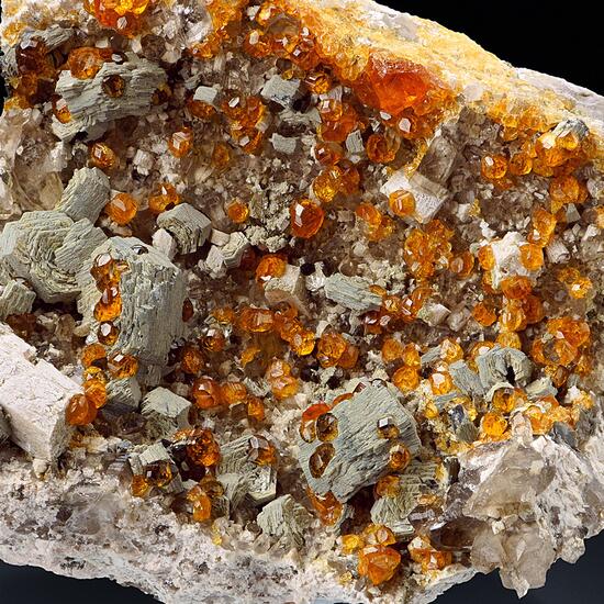 Spessartine & Muscovite With Rock Crystal & Orthoclase