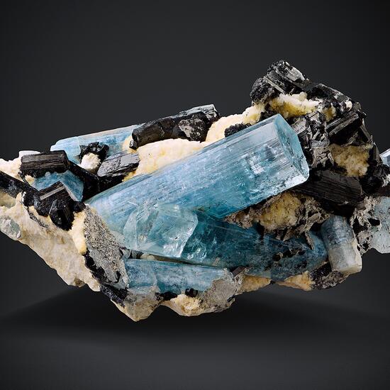 Aquamarine & Schorl On Microcline