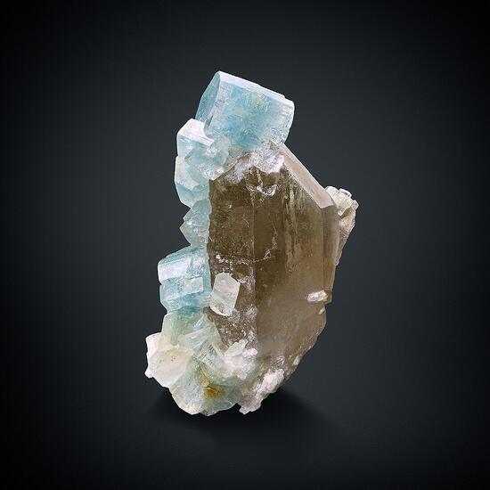 Aquamarine On Smoky Quartz