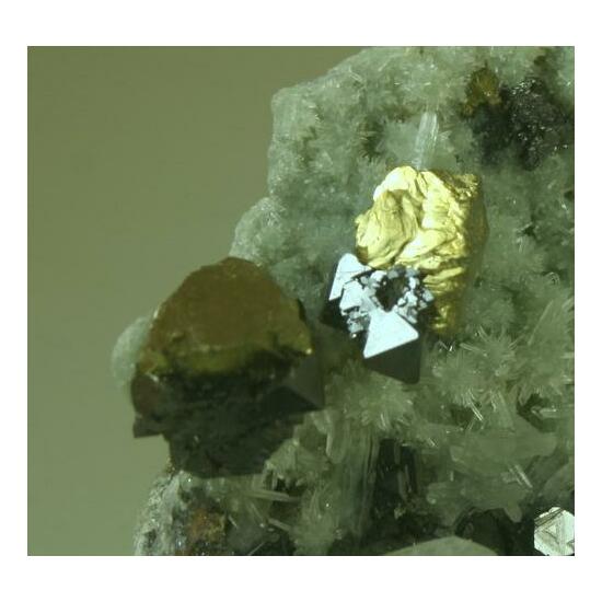 Sphalerite & Chalcopyrite On Prase Quartz