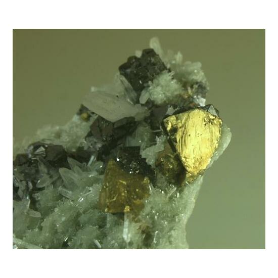 Sphalerite & Chalcopyrite On Prase Quartz