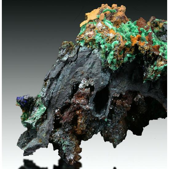 Malachite On Limonite Psm Goethite Psm Calcite With Calcite & Azurite Psm Gypsum