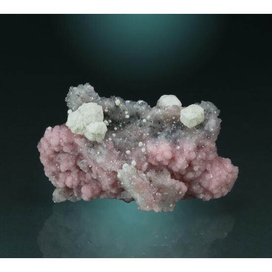 Rhodochrosite With Calcite On Quartz