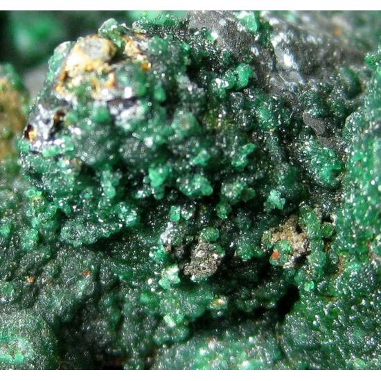 Cuprian Adamite On Limonite Psm Calcite