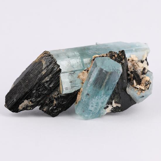 Feldspar On Aquamarine On Schorl