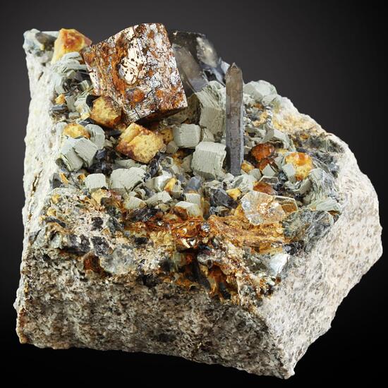 Helvine Smoky Quartz Pyrite & Spessartine