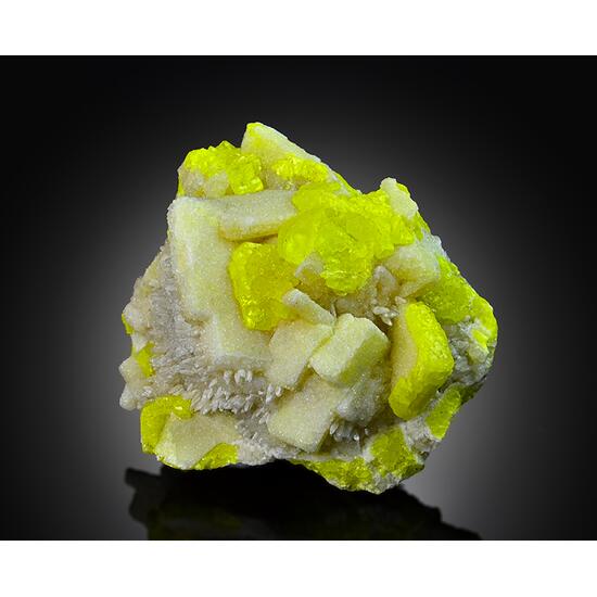 Native Sulphur With Aragonite & Calcite