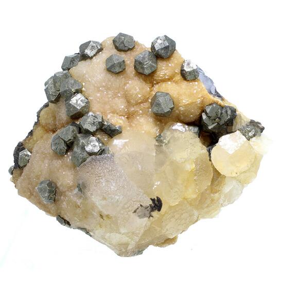 Pyrite With Manganoan Calcite & Calcite