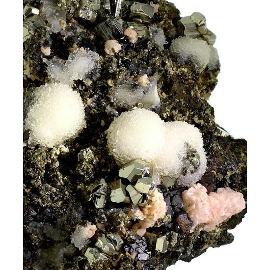 Quartz Rhodochrosite & Pyrite On Sphalerite