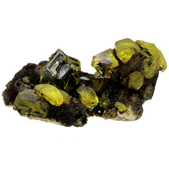 Native Sulphur On Aragonite With Bitumen