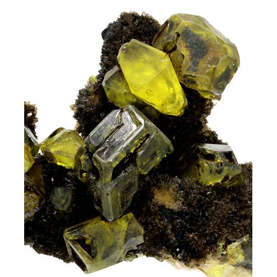 Native Sulphur On Aragonite With Bitumen