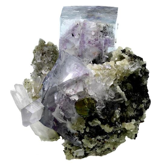 Fluorite With Stannite Chalcopyrite & Quartz